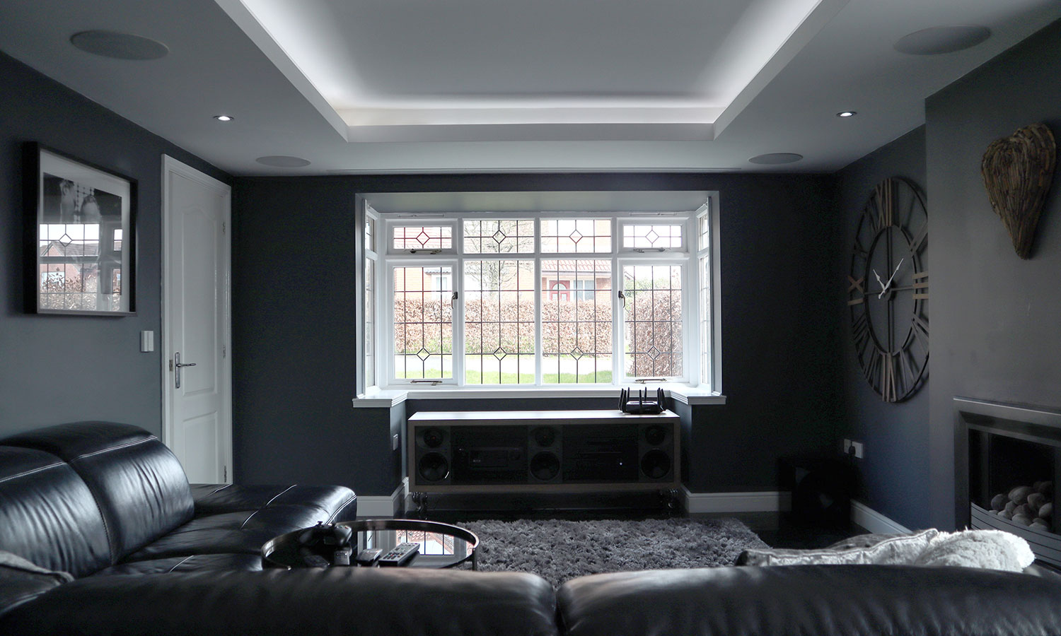 Coffered ceiling with projector screen