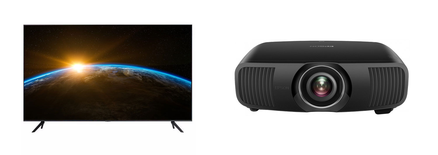 TV and projector on white background